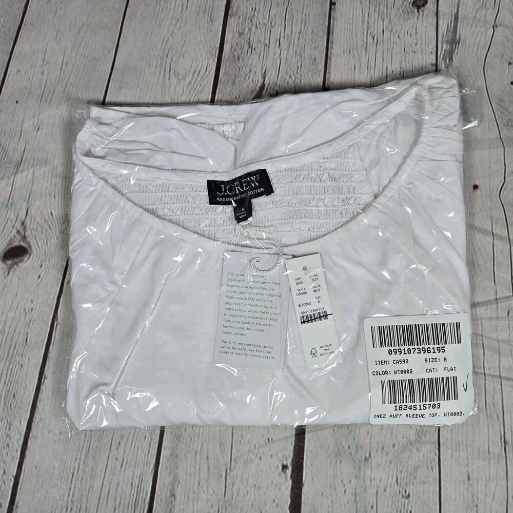 J.‎ Crew Fitted puff-sleeve top in White 8 NWT